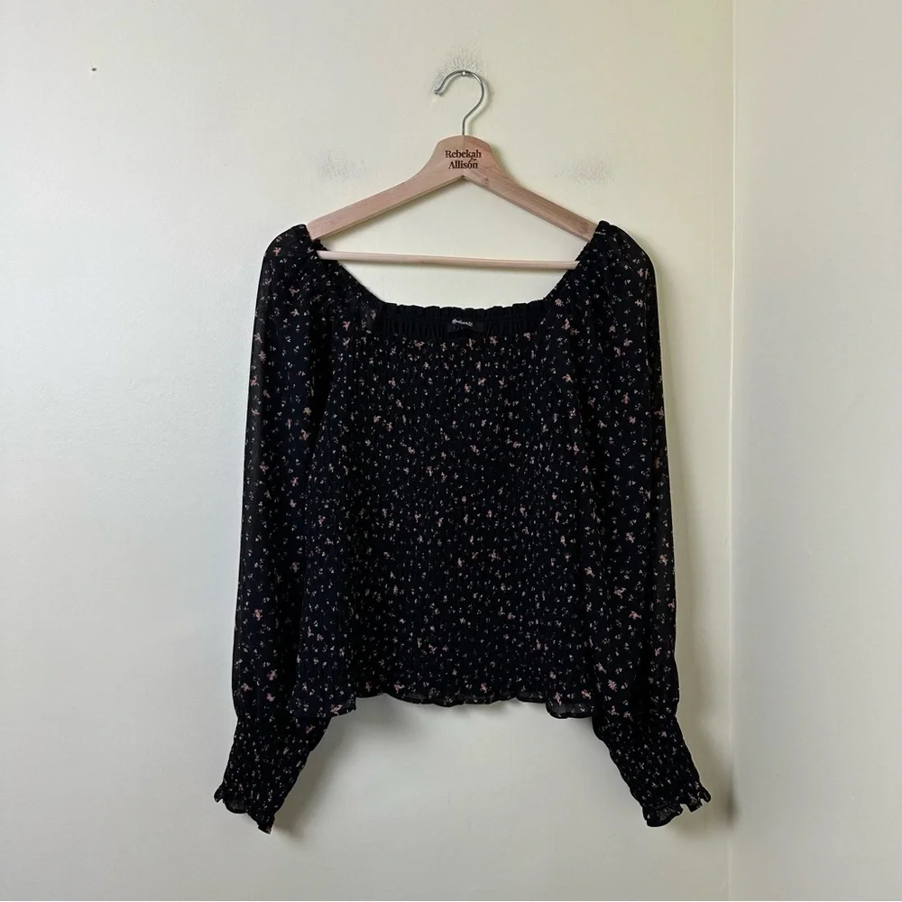 (Re)sourced Georgette Lucie Bubble-Sleeve Smocked Top in Stem Scatter Size Small - Picture 6 of 13